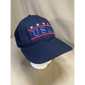 Navy Blue USA Stars Embroidered Baseball Cap Adjustable Strap Made in USA‎
